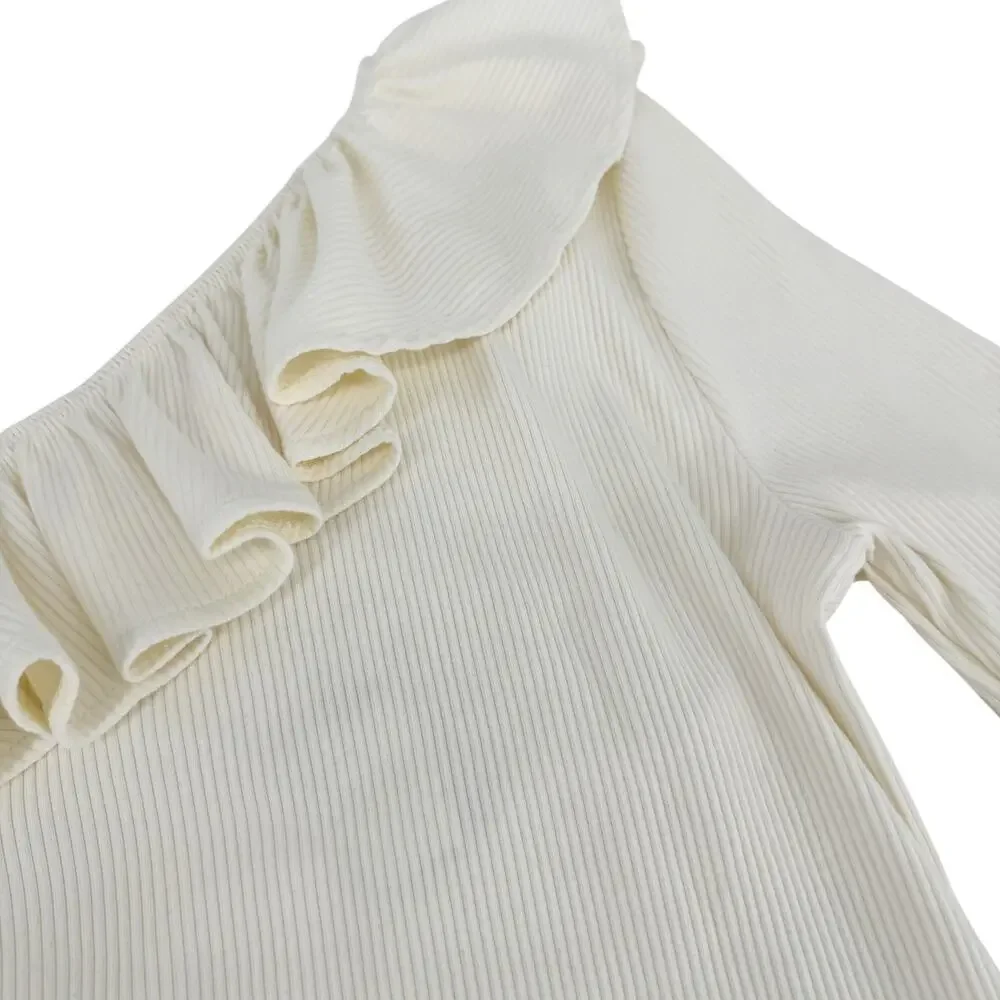 J.Crew One shoulder ruffleneck top vintage rib Ivory Large NWT Parisian Style